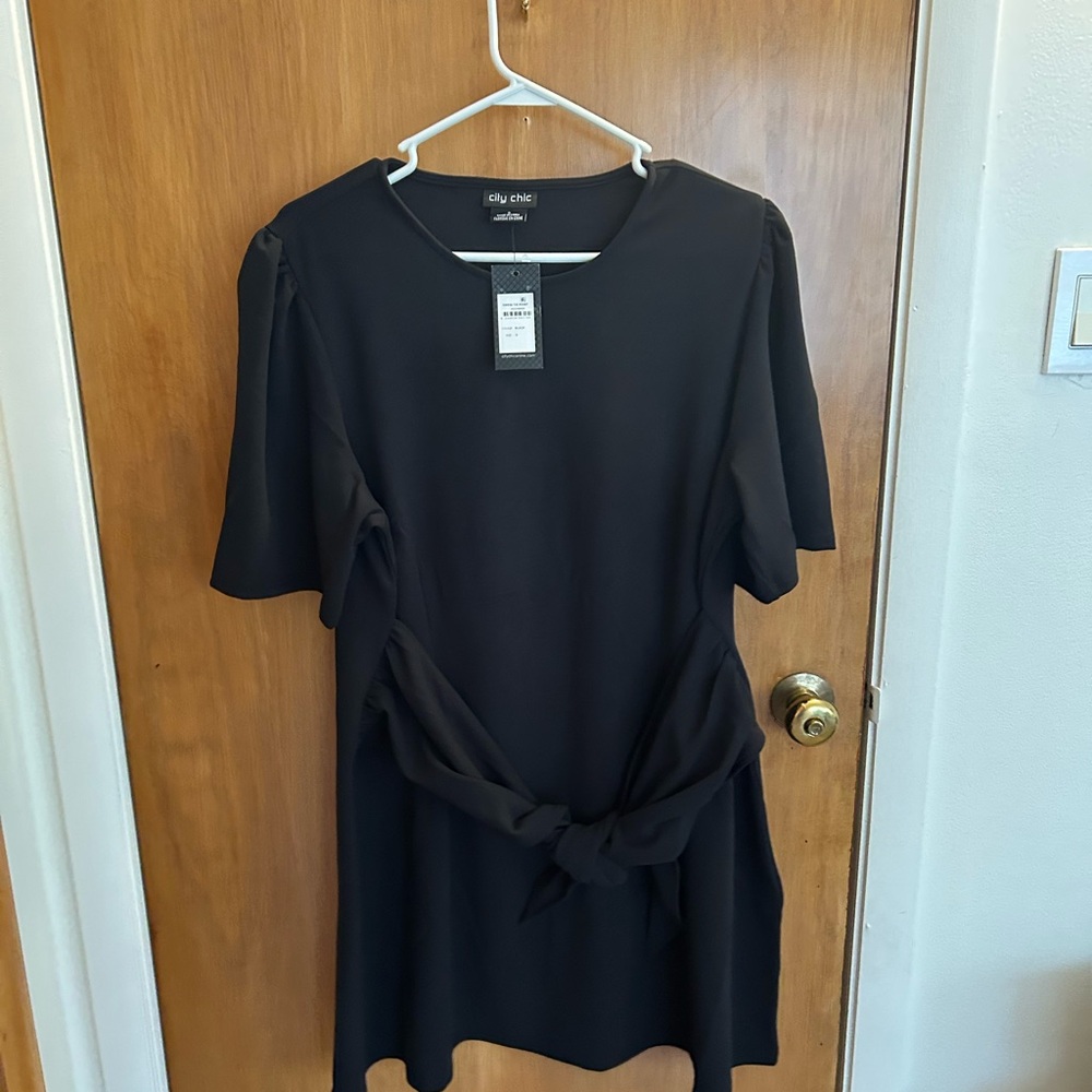 City Chic Black Wrap Tie Front Mini Dress